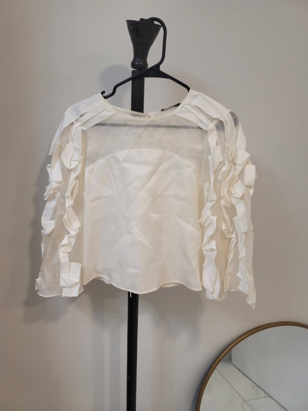 Anne Fontaine White Polin Blouse With Assymetric Ruffle Detail Sz 40